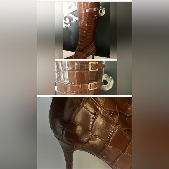 Ralph Lauren Jennison II Embossed Croc Leather Knee-High Boots. Size 8. - Picture 2 of 12